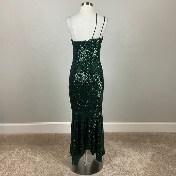 Green Sequined One Shoulder High Low Midi Sheath Cocktail Dress Size 8 by AQUA - Picture 6 of 13